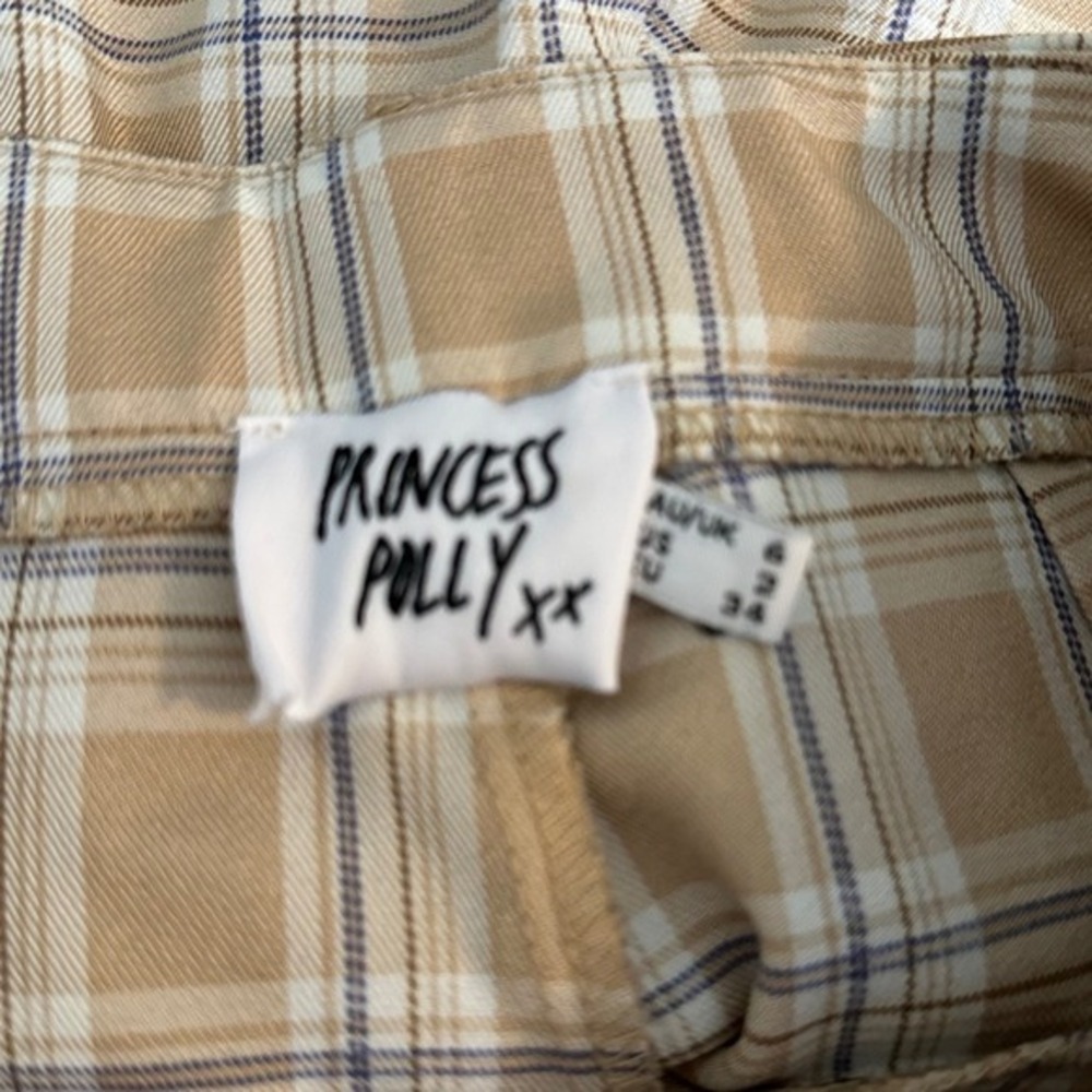 Princess Polly Plaid Wide Leg Pants Beige Blue White High Rise Polyester Size XS - Picture 5 of 6